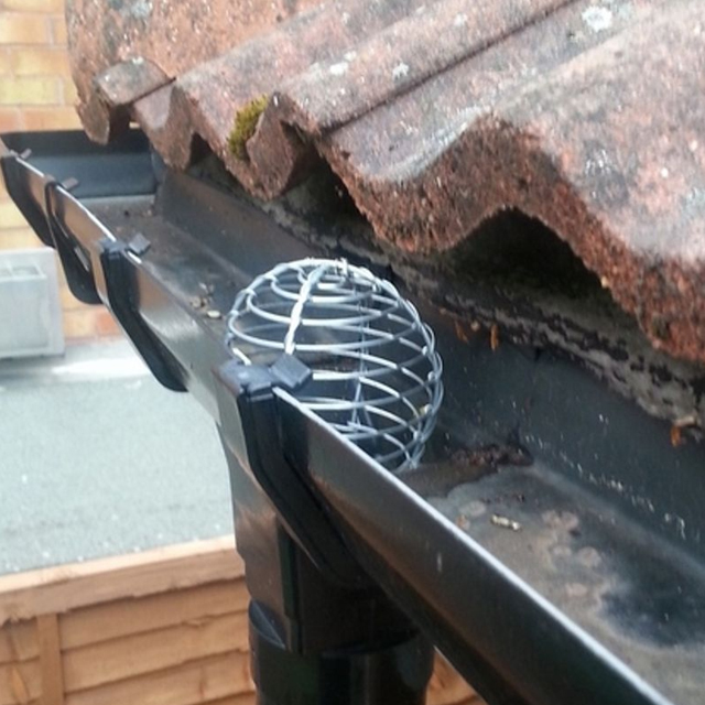 Picture of a wire balloon cover in a gutter
