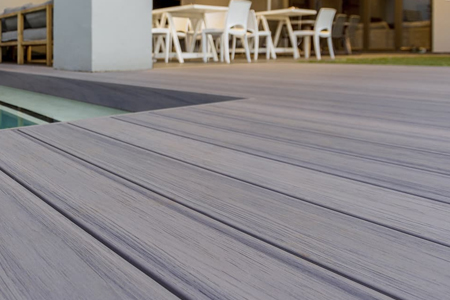 Lifestyle picture of grey decking boards