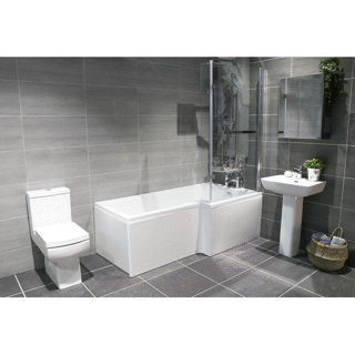 L SHAPE BATHROOM SUITE LEFT HAND C/W OPTIONS 600 PAN CISTERN SEAT BASIN AND PED