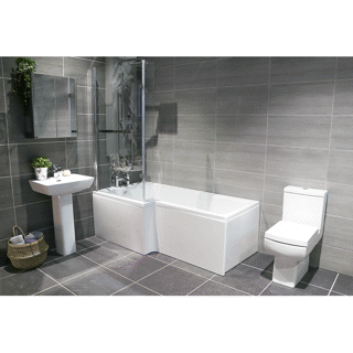 L SHAPE BATHROOM SUITE RIGHT HAND C/W OPTIONS 600 PAN CISTERN SEAT BASIN AND PED