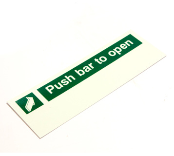 PHOTOLUMINESCENT FIRE SAFETY SIGNAGE PP.340E PUSH BAR TO OPEN 400x150